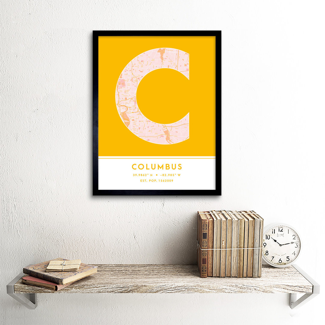 Columbus City Map Columbus Yellow - Single Picture Frame Typography