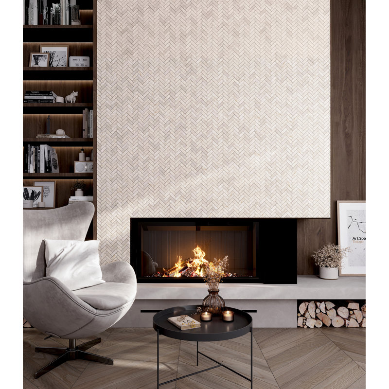 11.9" X 12.8" Herringbone Polished Marble Mosaic Tile