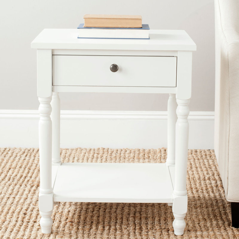 Tami Pine Nightstand - Vintage Style Solid Wood End Table with 1 Drawer & Open Shelf for Any Bedroom, Off White