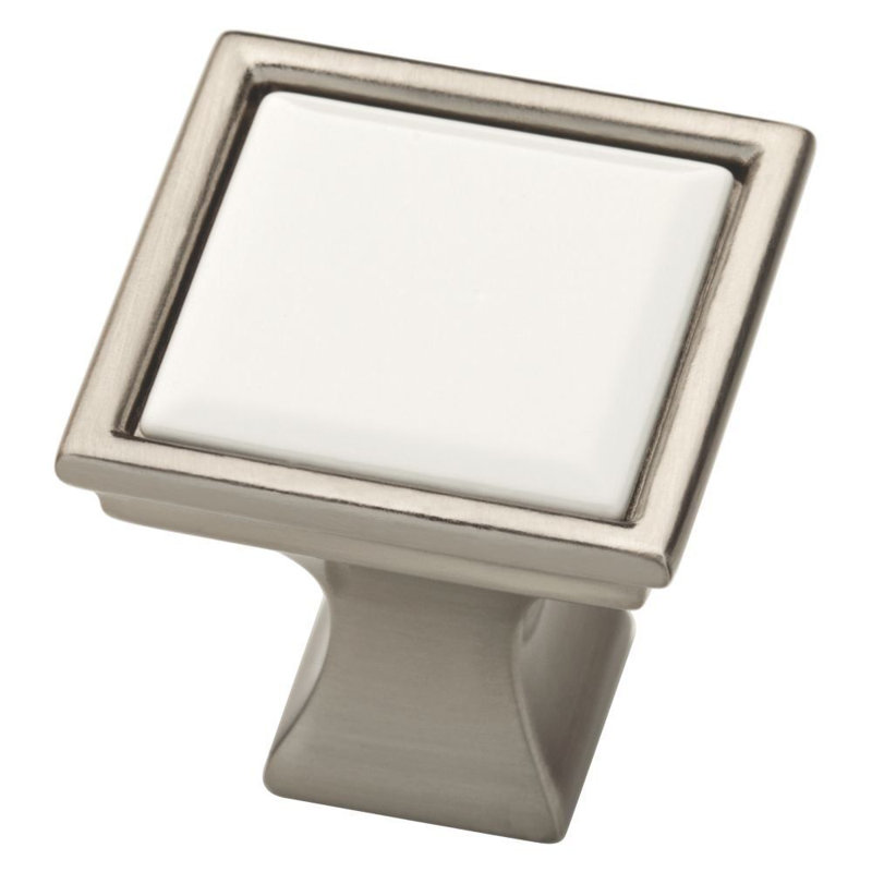 (Paquet de 5) Nickel satiné bouton carré 1-1 / 4 po avec insert blanc