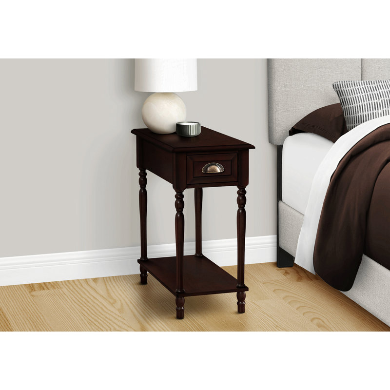 Table d'appoint, table d'appoint à 2 niveaux, table de bout, étroite, table de chevet, chambre à coucher, lampe, tiroir de rangement, placage, traditionnel