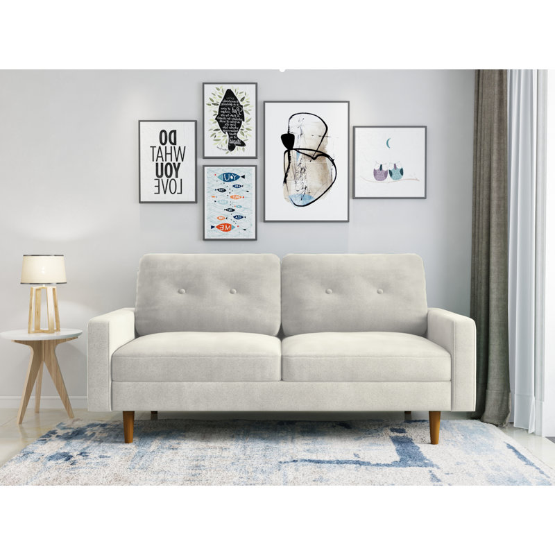 70'' Velvet Sofa, Ivory Velvet 