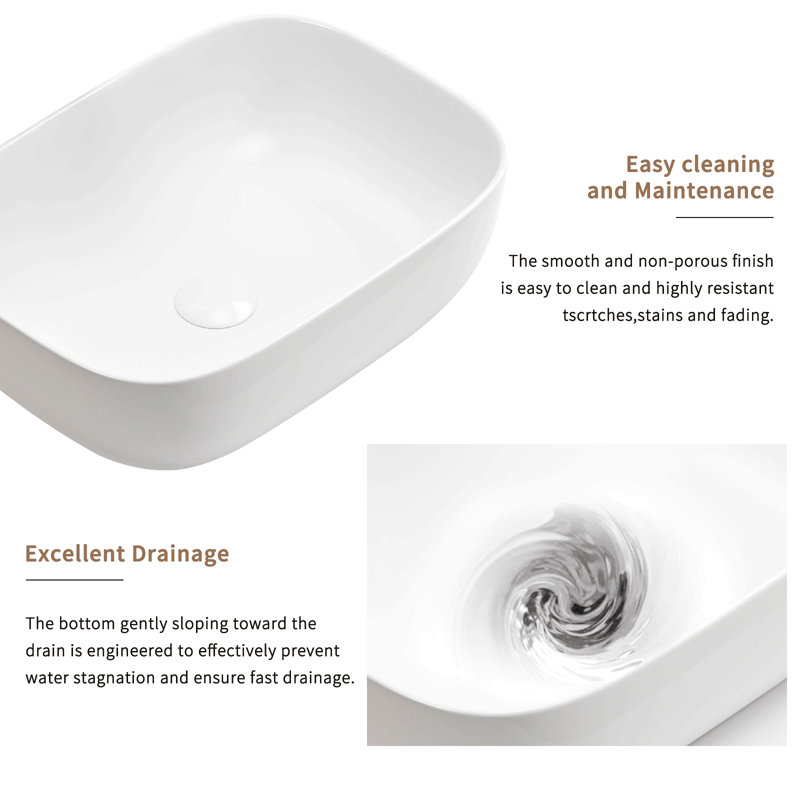 Petit lavabo vasque de salle de bain au-dessus du comptoir en céramique de porcelaine blanche