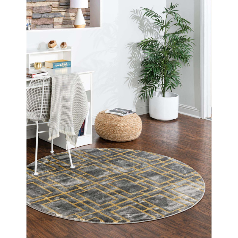 Tapis gris / doré Glam, Rond 7 pi 10 po