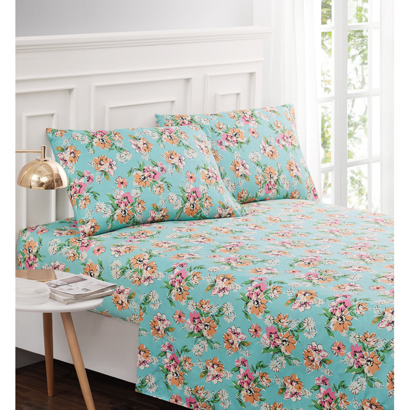 Microfiber Floral Sheet Set, Queen
