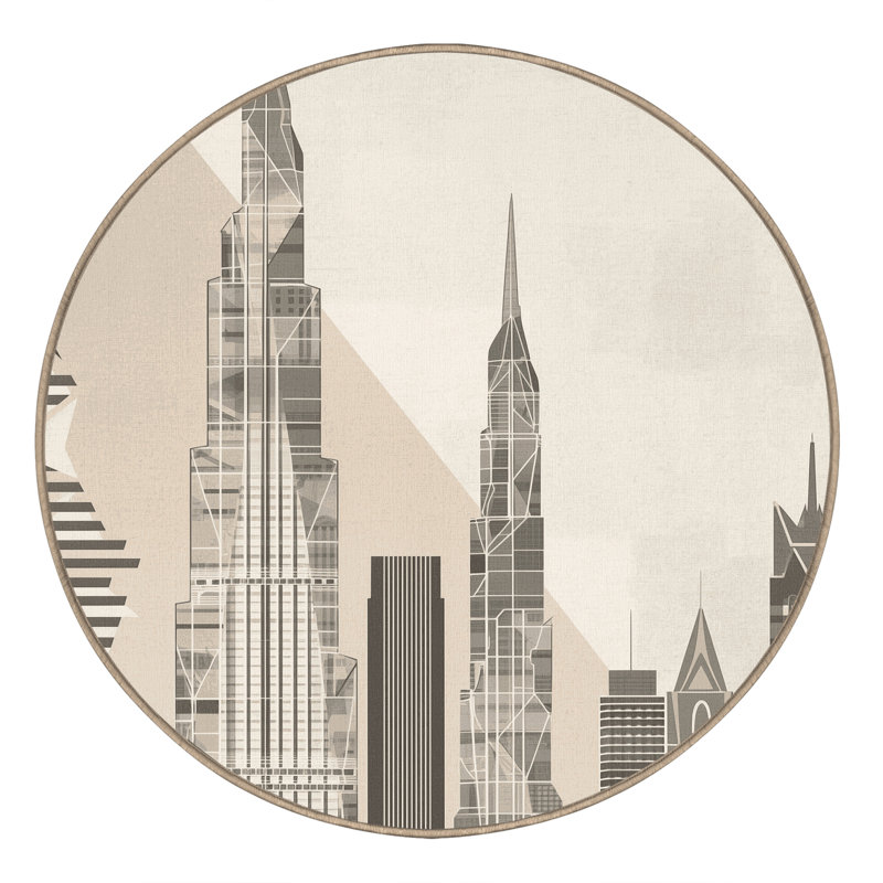 Machine Washable Panameno Posh & Luxe Geometric Rug in Beige – Beige Binding, 3' Round