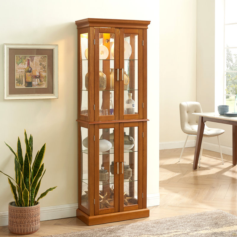 Armoire lumineuse Curio avec tablettes réglables, Chêne