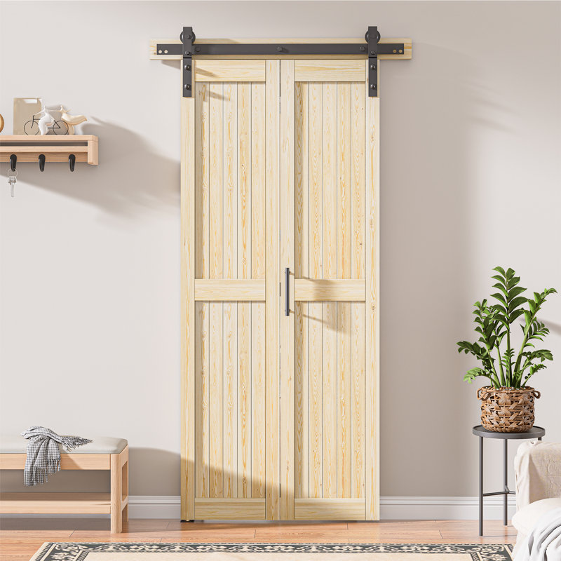 Porte pliante en bois de pin massif assemblé avec trousse de quincaillerie, Non fini, 36 po x 84 po