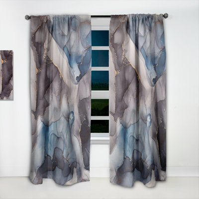 Grey And Blue Luxury Abstract Fluid Art - Modern Curtain - Velvet Room darkening - 1 panel