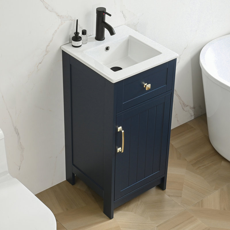 16-inch Modern Bathroom Vanity With Sink, Gold, Navy Blue