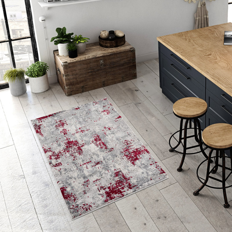 Red and Gray Abstract Area Rug, Rectangle 9'2" x 12'6"