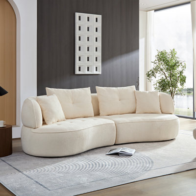 White, 4-Seat Modular Sofa, Durable Fabric, Solid Wood Frame, High Density Sponge Cushion, 4 Pillows