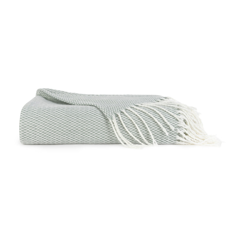 Herringbone Fringe Throw Blanket, Eucalyptus Green