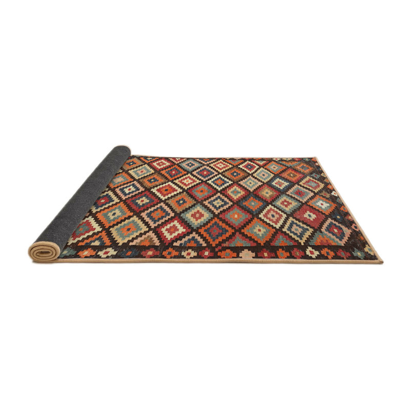 Tapis contemporain rouge / beige / noir, Rond 6 pi