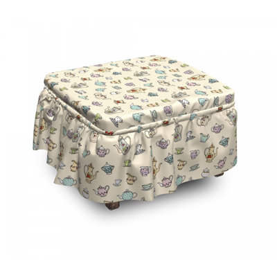 Ensemble de housse pour repose-pieds à coussins carrés à coussins 2 pièces thé party