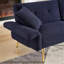 Élégant, bleu foncé, pieds en métal doré, réglables, deux coussins moelleux, pouvant accueillir des invités de nuit, lit moderne en tissu bleu à 3 places avec accoudoirs pliables, poche latérale et coussins de bureau