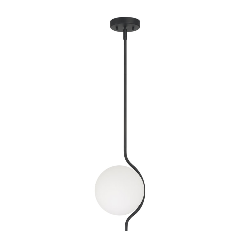 Curved Line Globe Pendant with White Jade Glass, Matte Black