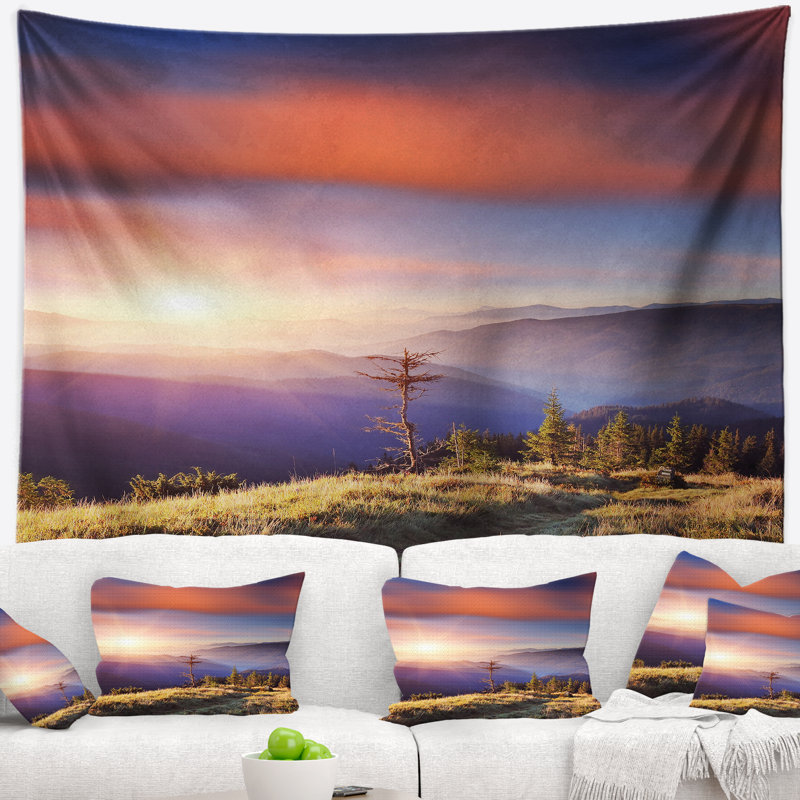 Tapisserie de mélange de soleil et d’arbre mort en polyester avec accessoires suspendus inclus, H 50 po x l 60 po