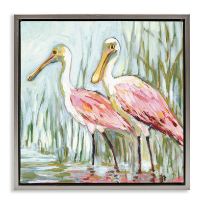 Spoonbill Birds Pair Framed Floater Canvas Wall Art, design by Susan Winget