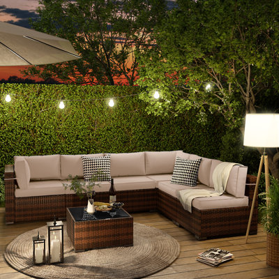 Wicker Rattan 2 Piece Sectional Seating Group with Cushions
