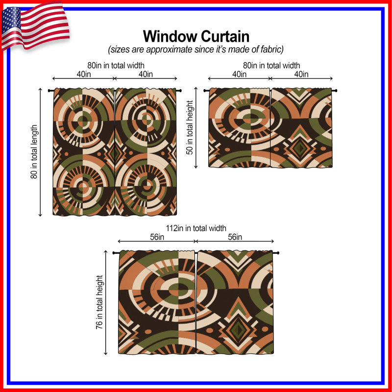 Rideaux de fenêtre à motifs géométriques circulaires à motif géométrique diaphane et obscurcissant - 2 panneaux, Sheer