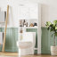Armoire de rangement pour toilette autoportante, tablette réglable, portes doubles, tablettes ouvertes, blanc, idéal pour les articles de toilette de salle de bain