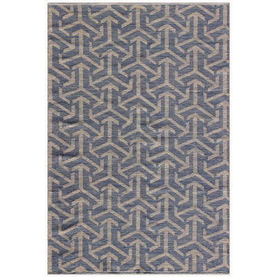 Tapis bleu/ivoire handwoven à tissage plat Schott