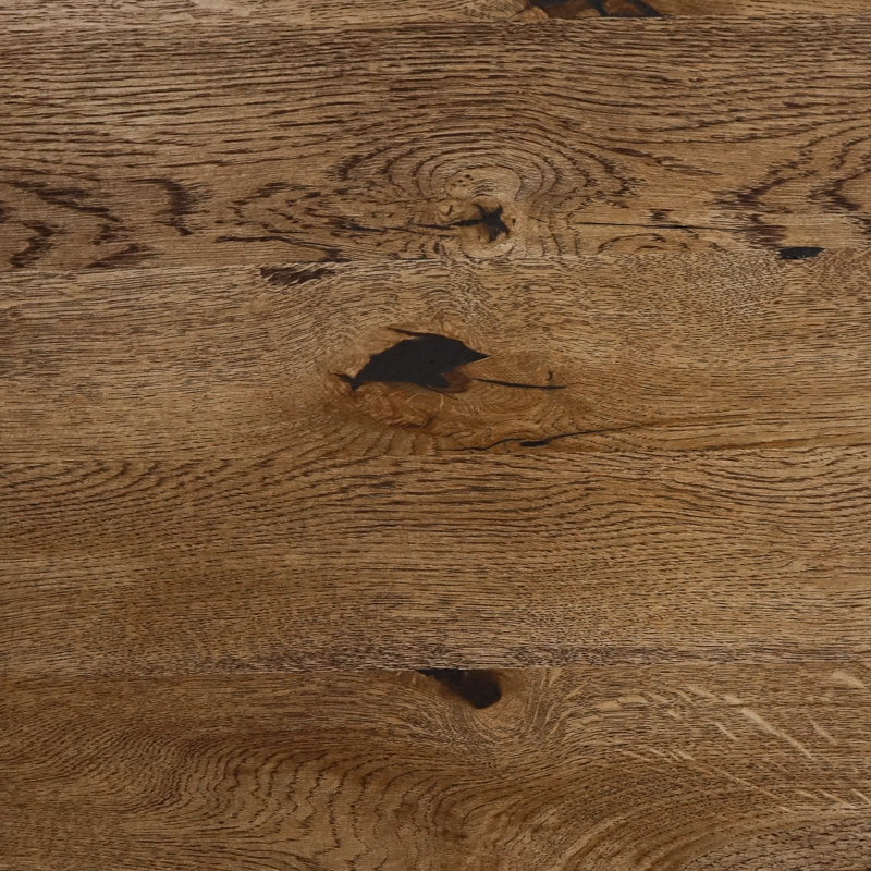 Isaias Oak Solid Wood Top Metal Base Dining Table, H80cm x L200cm x W40cm, Brown Oil