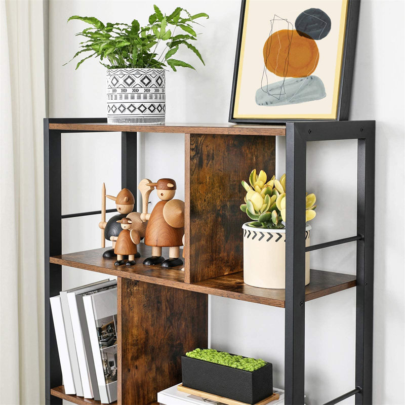 Westhought 154cm H x 74cm W Etagere Bookcase, Rustic Brown/Ink Black