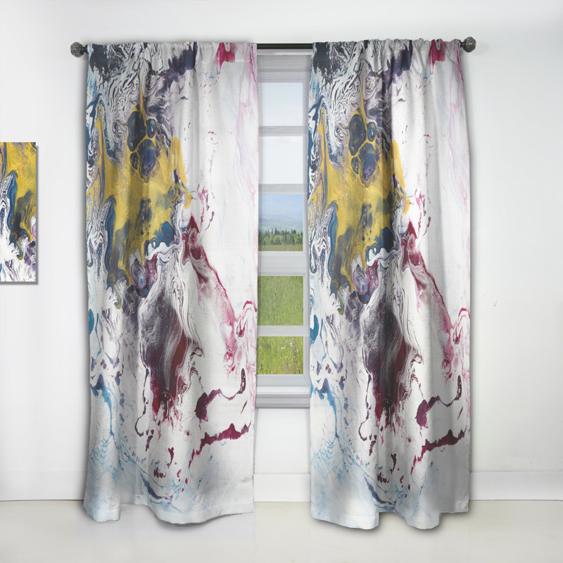 Art liquide jaune et rouge - Rideau moderne - Velours obscurcissant - 1 panneau, L 52 po x L 108 po