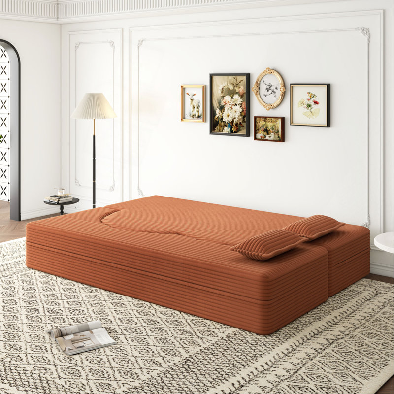 Canapé-lit moderne avec 2 coussins, canapé-lit convertible en velours côtelé rembourré de mousse, matelas pliant de 15 po pour le salon, lit d'invité, aucun assemblage requis