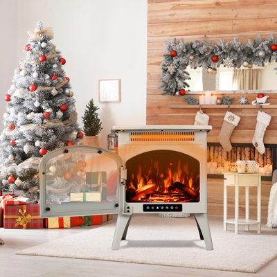  17" Cathedral Electric Fireplace With Remote, 1500W Stove With Realistic Dancing Log Flames, 4 Colours, , Overheat Protection, For Living Room, Bedroom