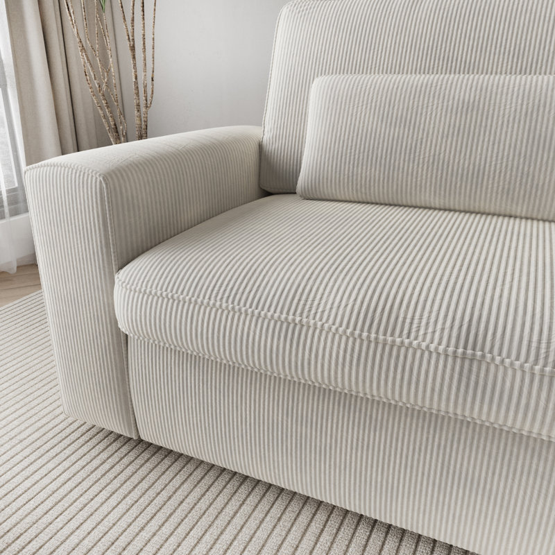 Latitude Run Jiarui 89.37'' Square Arm Corduroy Sofa with Washable Cover, Cream