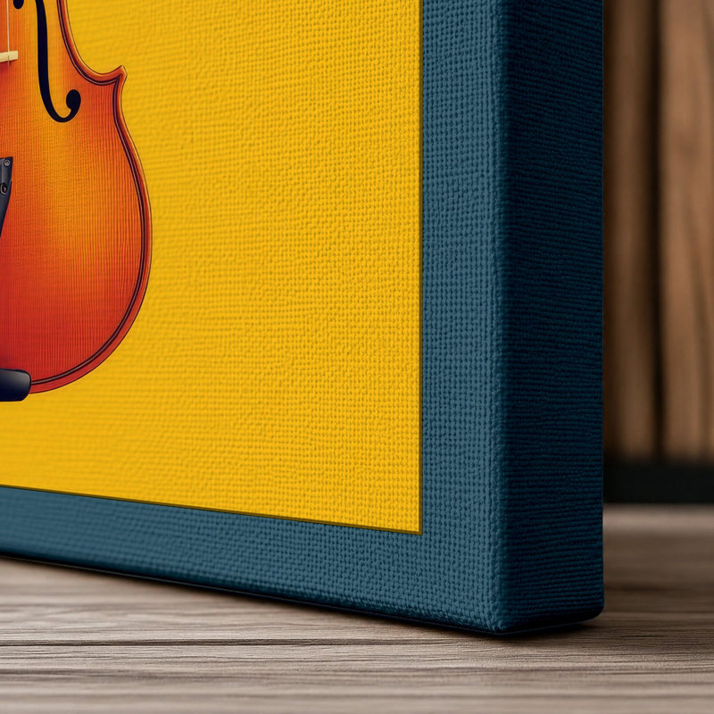 Violin Bold Geometry Modern - Wrapped Canvas, 36x24 - 91.4 x 61.0 cm, Teal Border