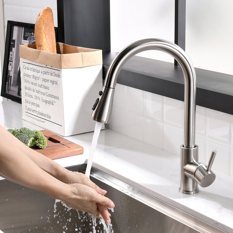 Robinet tactile en nickel brossé, extractible, laiton à poignée simple, 3 modes pour évier de cuisine, installation pratique du lavabo, effet d'économie d'eau, méthode d'utilisation