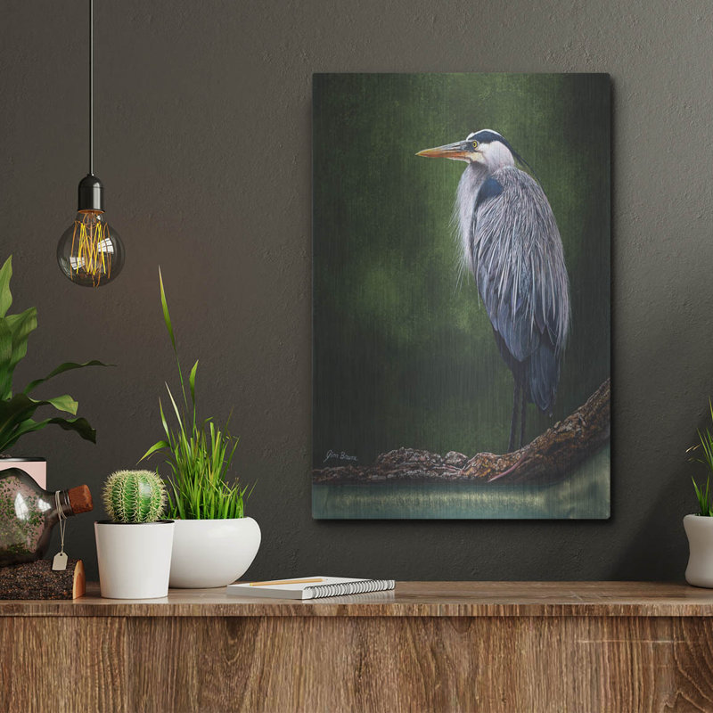  «Great Blue Heron In Marsh» par Jim Brune, art mural en métal, 12 po x 16 po