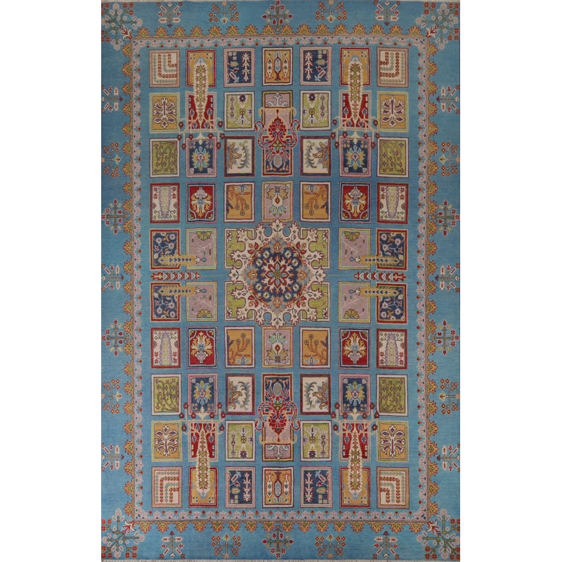 Tapis unique en laine noué à la main 8 pi 4 po x 11 pi 7 po nouvel âge en bleu / brun / rouge