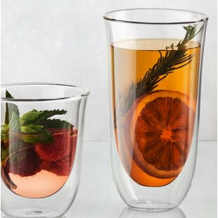 JoyJolt Levitea Double Wall Colored Glass Tumblers - Amber- Set of 4 Short Drinking  Glasses 