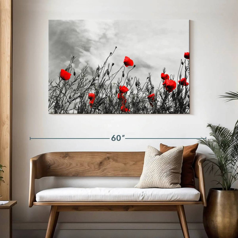 Harnek, fleurs de coquelicots rouges, H 32 po x l 48 po