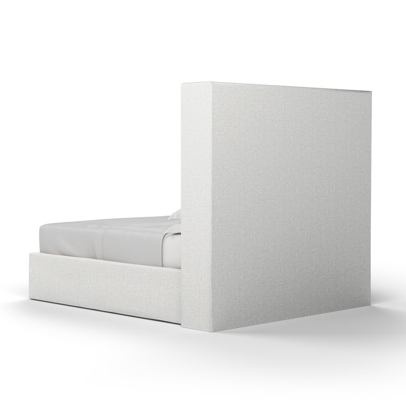 Kaiser Upholstered Wingback Bed, Queen, Box Weave Linen Blanc