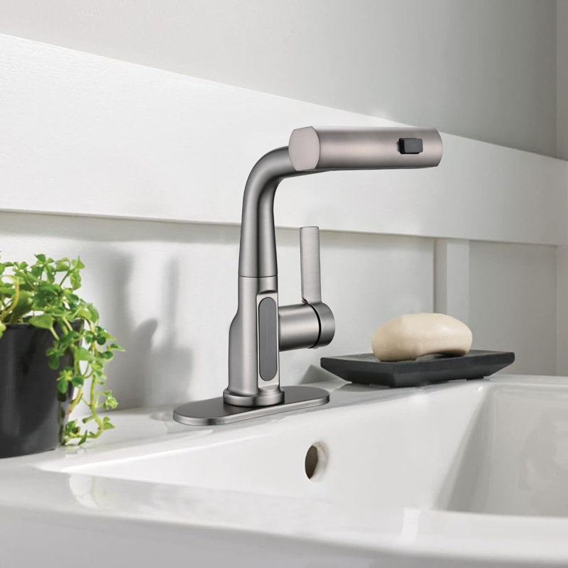 Waterfall-style Kitchen/bathroom Faucet With Pull-down Shower Head, Single Handle And 360° Rotating Stainless Steel Single Hole Or 3-hole Kitchen Sink/bathroom Faucet.