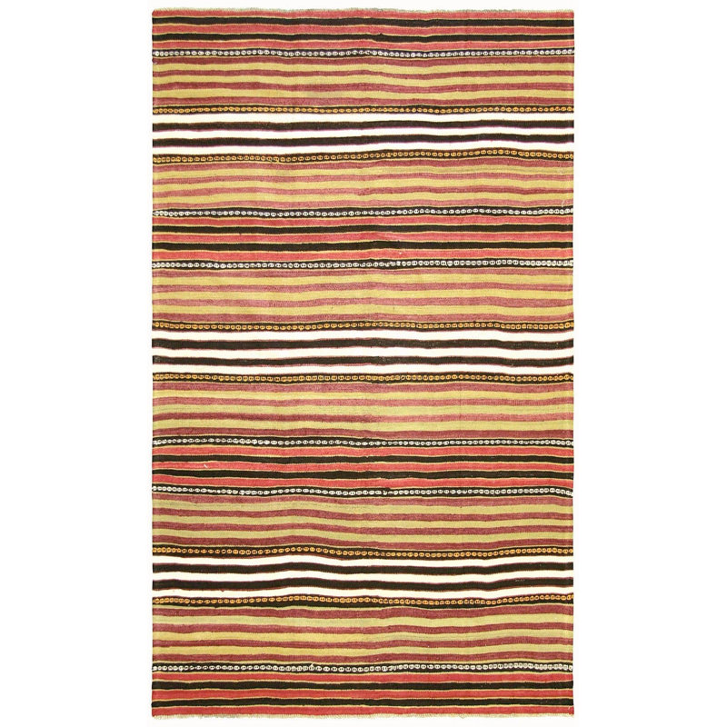 Tapis unique en laine noué à la main de style années 1960 de 5 pi 2 po x 7 pi 10 po orange / crème
