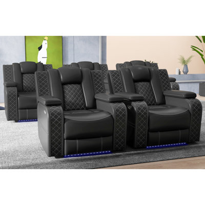 37.8" Wide Modern Soft Upholstered Cushioned Arm Power-controlled Recliner Home Theater Seating with Bottom Lighting (Set of 5)
