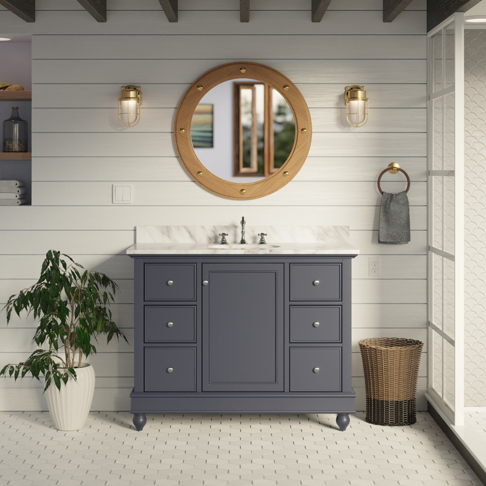 Ferdinand 42'' Single Bathroom Vanity, Marine Gray, Carrara Marble