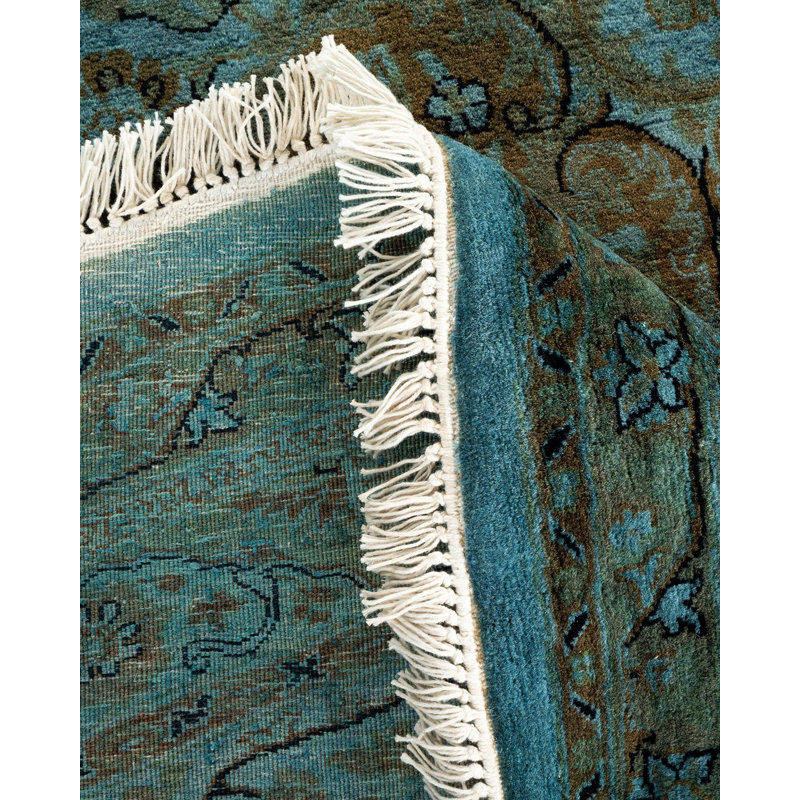 Tapis bleu noué à la main de conception unique Chimel