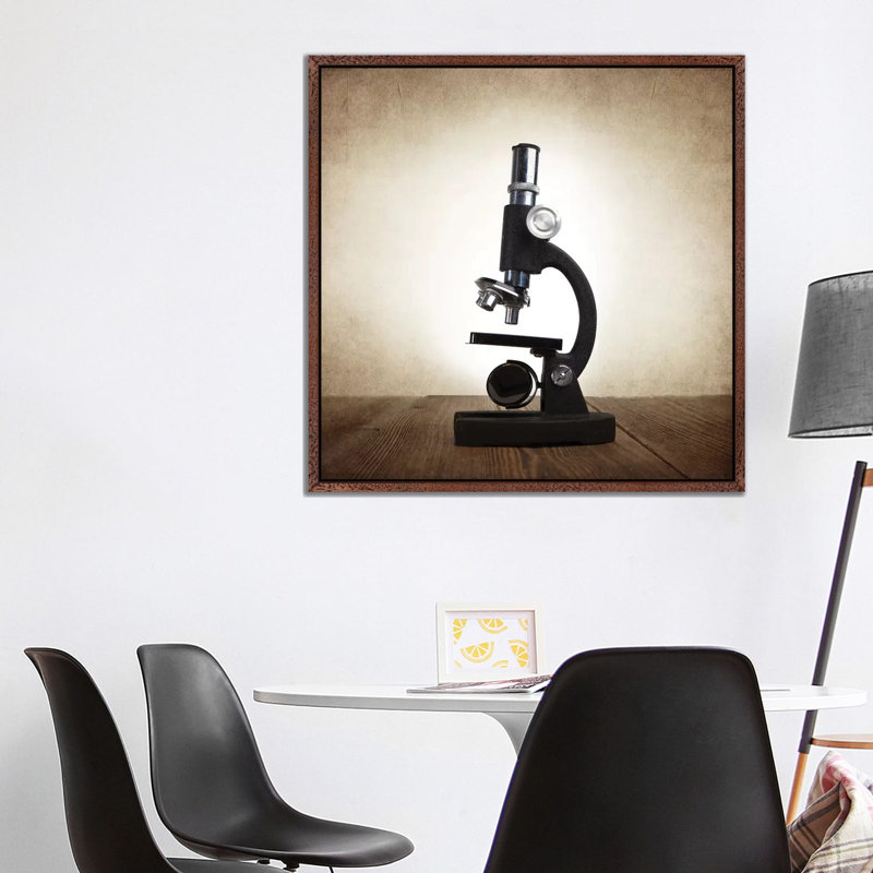 Microscope - Print on Canvas, 93.98 cm H x 93.98 cm W, Classic Brown Wood Framed