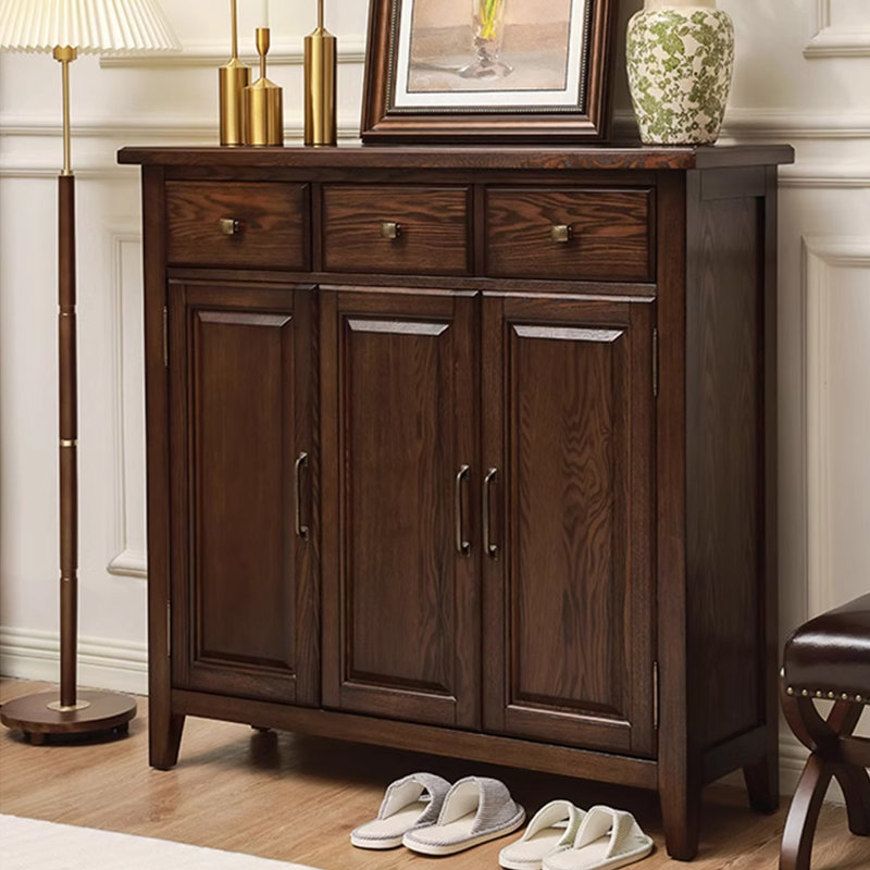 Banc de rangement pour chaussures en bois massif brun noisette