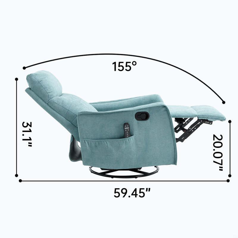 Heat Massage Manual Recliner Chair With Rocker And Swivel, Light Blue