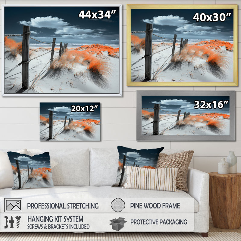 Coral Sandy Beach - reproduction sur toile, Cadre flottant blanc, H 30 po x l 40 po x P 1,5 po