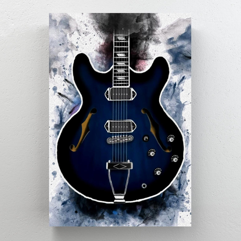 Guitare bleue - 1 pièce, reproduction d'art graphique sur toile tendue, H 14 po x l 11 po x P 2 po